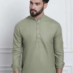 Anug by SOJANYA Men Green Roll-Up Sleeves Kurta-image-68