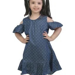 toothless Girls Navy Blue & White Polks Dot A-Line Dress-image-98