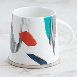 JCPL White & Blue Set of 2 Printed Ceramic Glossy Mugs 440 ml Each-30