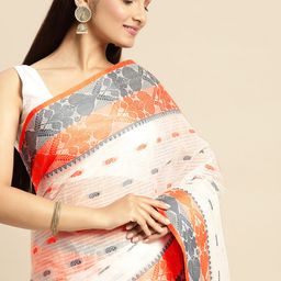 DESH BIDESH White Ethnic Motifs Pure Cotton Taant Saree-picture-22