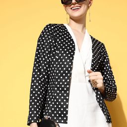 Berrylush Women Polka- Dot Open Front Jacket-13