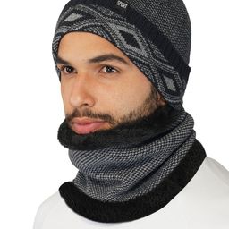 iSWEVEN Grey & Black Caps with Neck Warmer 2 In1 Beanie-picture-23