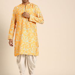Anouk Men Yellow & Blue Floral Printed Kurta with Dhoti Pants-picture-11