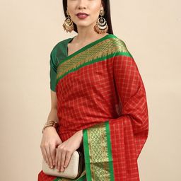 Anouk Red & Green Woven Design Pure Silk Banarasi Saree-picture-12