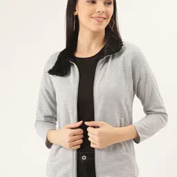 Belle Fille Women Grey Melange Solid Tailored Jacket-image-37