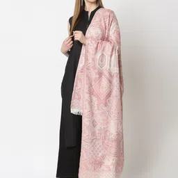 WEAVERS VILLA Women Pink & Off-White Woven Design Shawl-picture-21