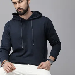 Roadster Men Navy Blue Solid Hooded Sweatshirt-picture-13