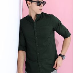 HIGHLANDER Men Olive Green Solid Slim Fit Casual Shirt-image-40