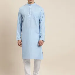 SOJANYA Men Blue Pure Cotton Solid Kurta with Churidar-picture-17