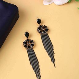 Yellow Chimes Black Contemporary Crystal Drop Earrings-56