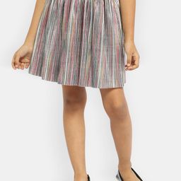Nauti Nati Girls Grey Striped Knee-Length A-Line Skirt-image-83
