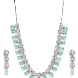 StileAdda Silver Plated AD Studded Necklace & Earrings Set-56