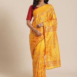 Saree mall Mustard Yellow & Maroon Printed Saree-image-79
