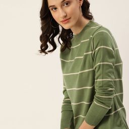 DressBerry Women Olive Green & White Acrylic Striped Pullover-picture-15