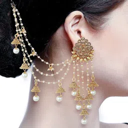 Sukkhi Gold-Plated Contemporary Chained Jhumkas Earrings-29
