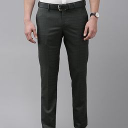 Arrow Men Olive Green Checked Tailored Formal Trousers-picture-22