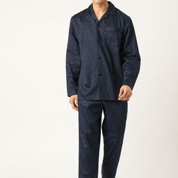 Marks & Spencer Men Navy Blue & White Printed Night suit-image-54