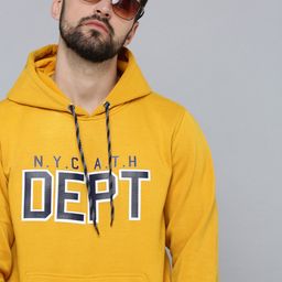 SHOWOFF Men Yellow Printed Hooded Cotton Sweatshirt-image-44