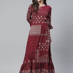 Divena Women Maroon & White Ethnic Motifs Printed Kurta-3