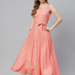aayusika Women Pink & Gold-Toned Printed Anarkali Kurta-picture-41