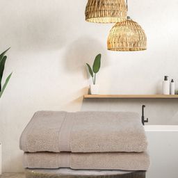 BIANCA Beige Set of 2 Solid 500 GSM Cotton Bath Towels-11