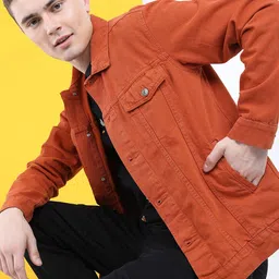 HIGHLANDER Men Rust Washed Denim Jacket with Patchwork-27