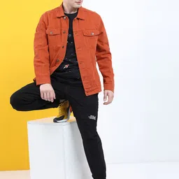 HIGHLANDER Men Rust Washed Denim Jacket with Patchwork image 3