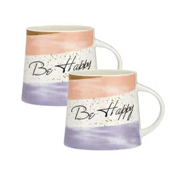 JCPL White & Peach Set of 2 Printed Ceramic Glossy Mugs 440 ml Each image 3