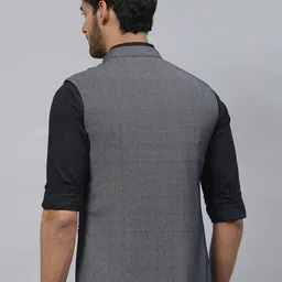 ESSAS club Men Checked Nehru Jacket with Pocket Square image 5