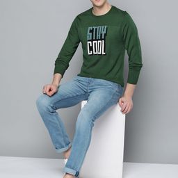 Mast & Harbour Men Green & White Acrylic Self-Design Typography Pullover-image-8