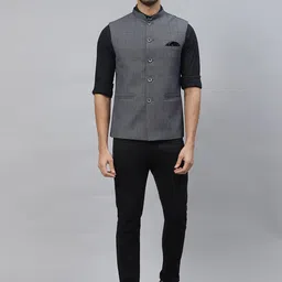 ESSAS club Men Checked Nehru Jacket with Pocket Square image 3