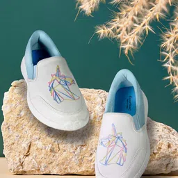 KazarMax Kids White & Blue Embroidered Slip-On Sneakers-15