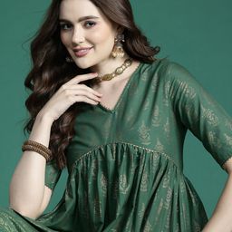 Sangria Ethnic Motifs Print Gotta Patti Pure Cotton Anarkali Kurta-picture-15