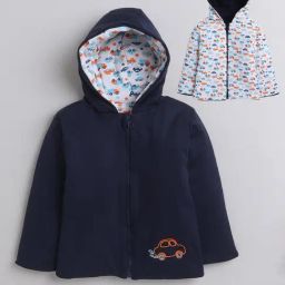 Bumzee Kids Navy & White Printed Full Sleeves Reversible Jacket-image-63