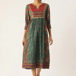 Jaipur Morni Floral Print A-Line Cotton Midi Dress-picture-21