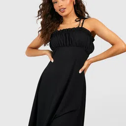 Boohoo Solid Ruched A-Line Strappy Dress-picture-14