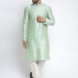 Jompers Men Green & Off-White Solid Kurta with Churidar-6