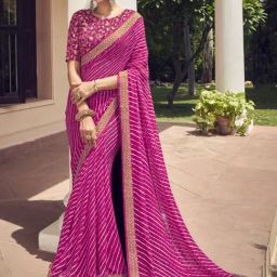 Satrani Pink Printed Saree With Unstitched Blouse-image-27