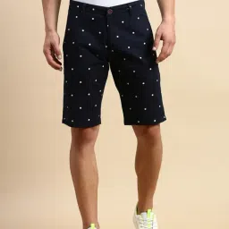 SHOWOFF Dark Navy Cotton Slim Fit Printed Shorts-picture-0