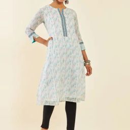 Soch Off-White Cotton Printed A Line Kurta-image-35
