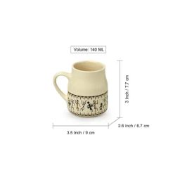 ExclusiveLane Whispers of Warli Handcrafted Ceramic Tea Cups (Set of 6, 140 ML, Microwave Safe) image 2
