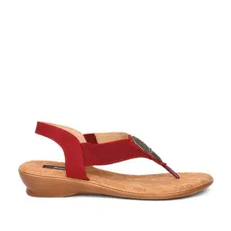 Bata Women's Maroon Sling Back Wedges-image-50