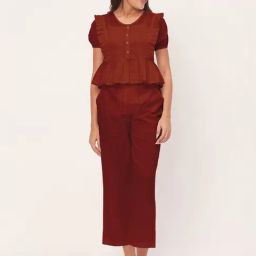 Moomaya Red Cotton Midi Co-ord Set-19