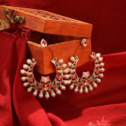 Zaveri Pearls Multicolor Stones Crescent Lotus Ethnic Dangler Earrings-ZPFK16398-41