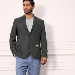 Mr Bowerbird Herringbone Weave Notched Lapel Single-Breasted Blazer-picture-17