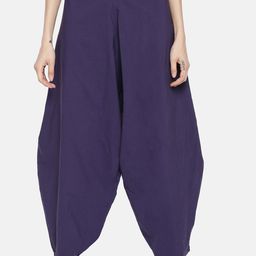 GRASS by Gitika Goyal Women Purple Loose Fit Solid Drop Crotch Trousers-image-21