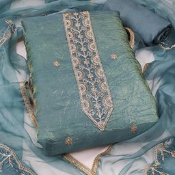 SAINOOR Embroidered Pure Silk Semi-Stitched Dress Material-image-80