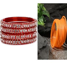 SOMIL Women Pack Of 2 Red And Orange Glass Ethnic Handcrafted Traditional Bangle-image-46