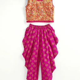 TWISHA Kids Beige & Pink Embroidered Top with Dhoti-image-83
