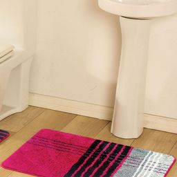 OBSESSIONS Pink & Black Microfiber Polyester Anti-Slip Bath Rug-image-18